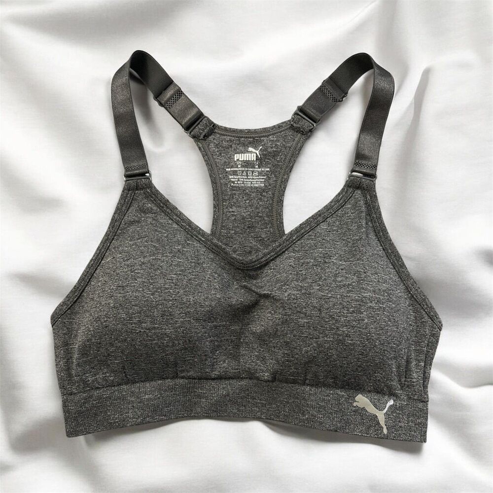 Puma Sports Bra Womens Med Racerback Seamless Adjustable Activewear Yoga Gym
